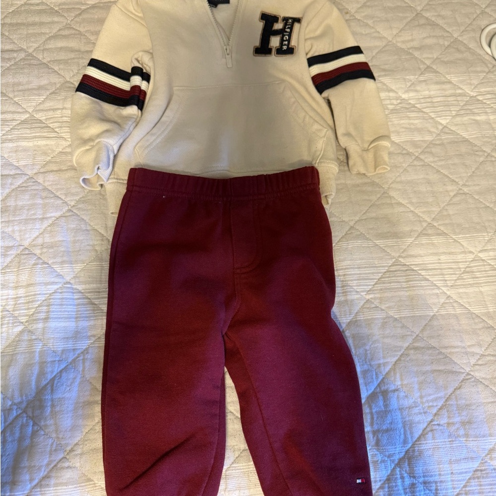 Tommy Hilfiger Kids Cream and Maroon Jogger Set